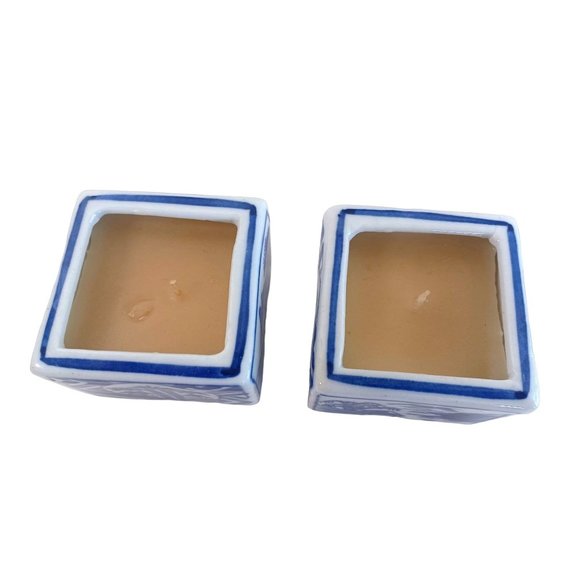 Vintage Set of 2 Delft Blue Trinket Holders Porcelain Hand Painted 3x3" Oriental - Picture 5 of 6